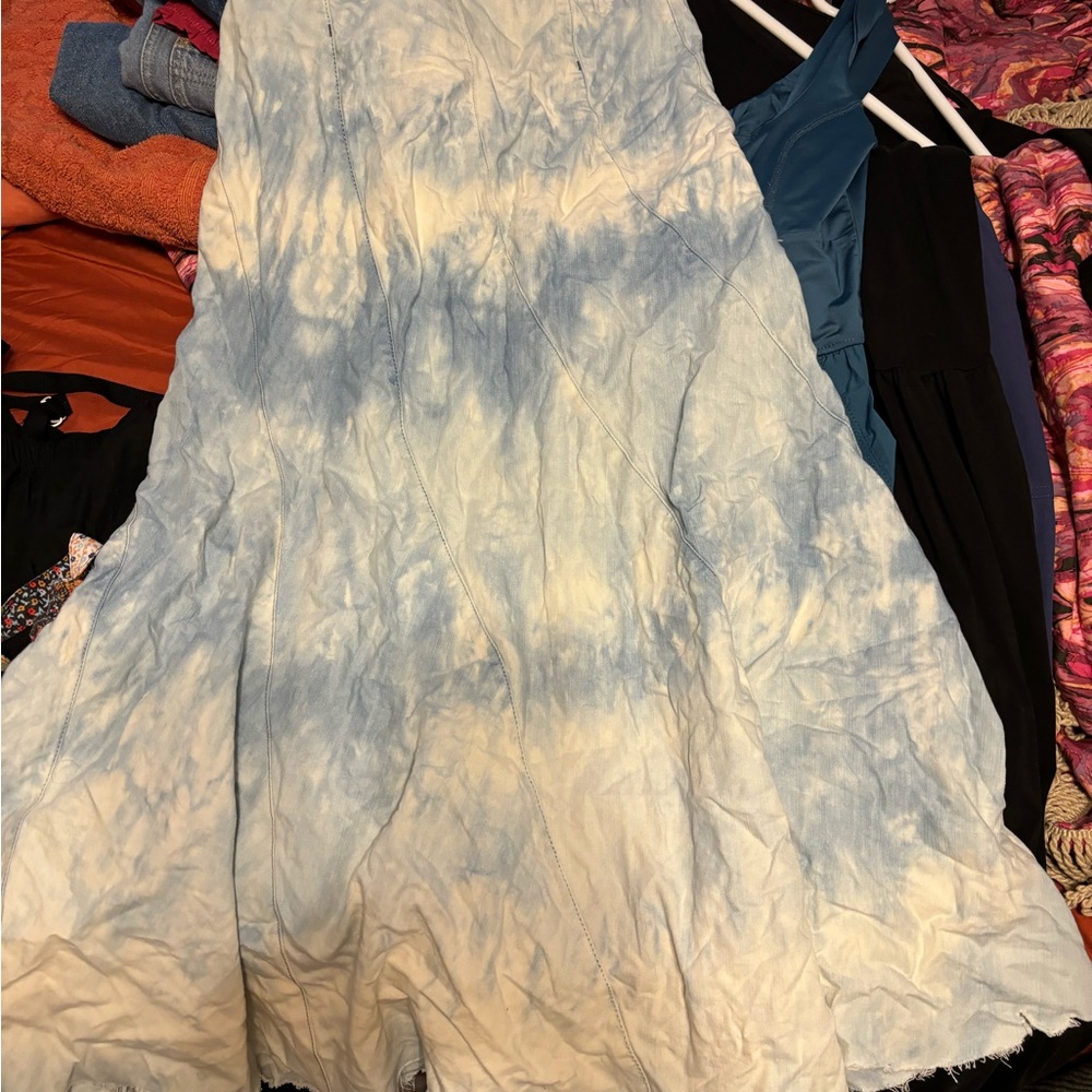 Level 99 Light Blue Tie Dye Maxi Denim Jean Skirt